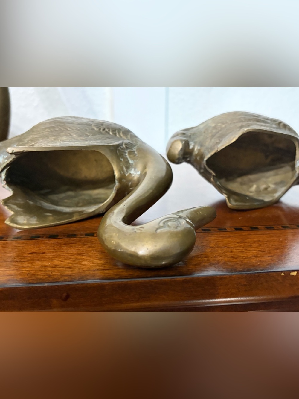 Vintage Brass Swan Planters 3 Piece Set - Picture 11 of 12
